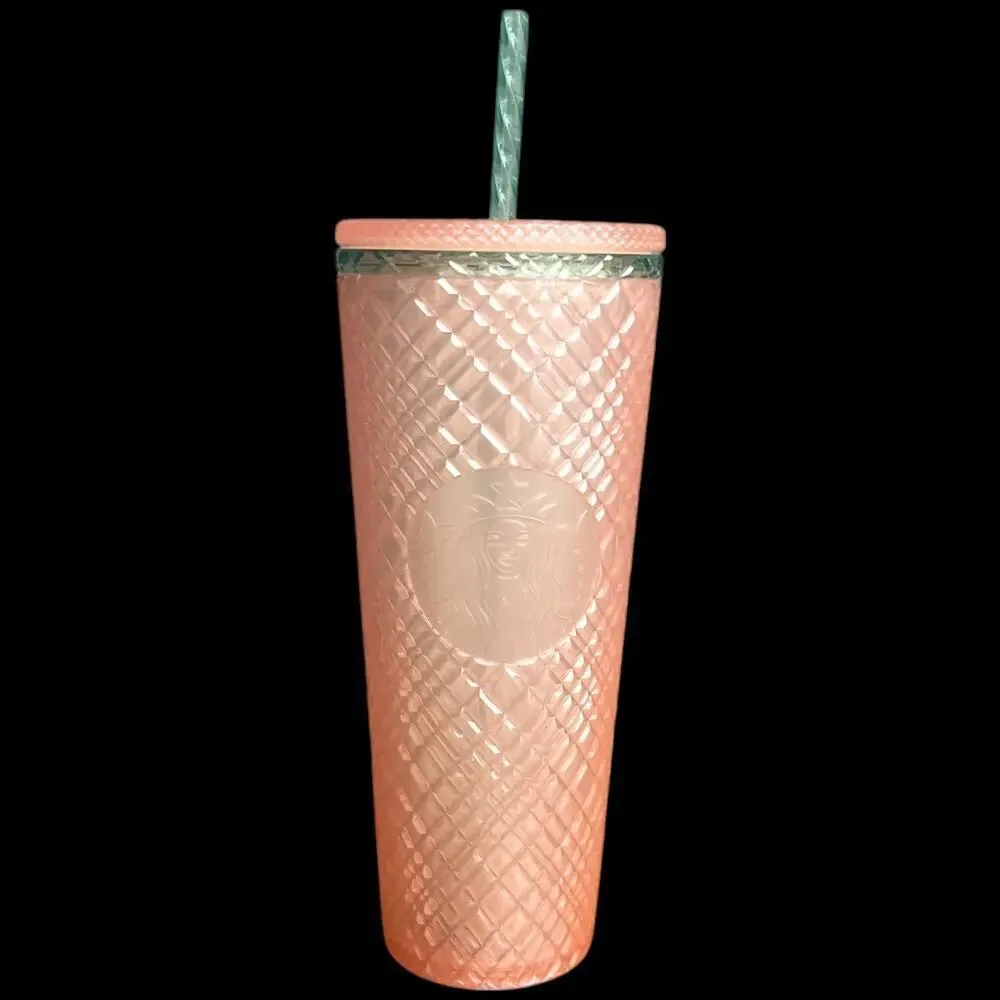 STARBUCKS Pearl Peach Jeweled Diamond Venti Cold Cup Tumbler 24 oz